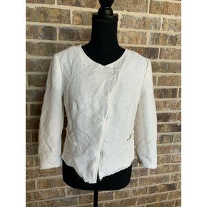LOFT Ivory asymmetrical jacket long sleeves size small zipper no collar cropped